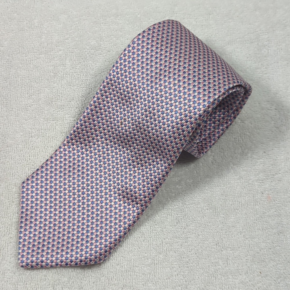 Brooks Brothers 346 Neck Tie Mens Pink Blue Geometric Pattern 100% Silk 58" x 4"